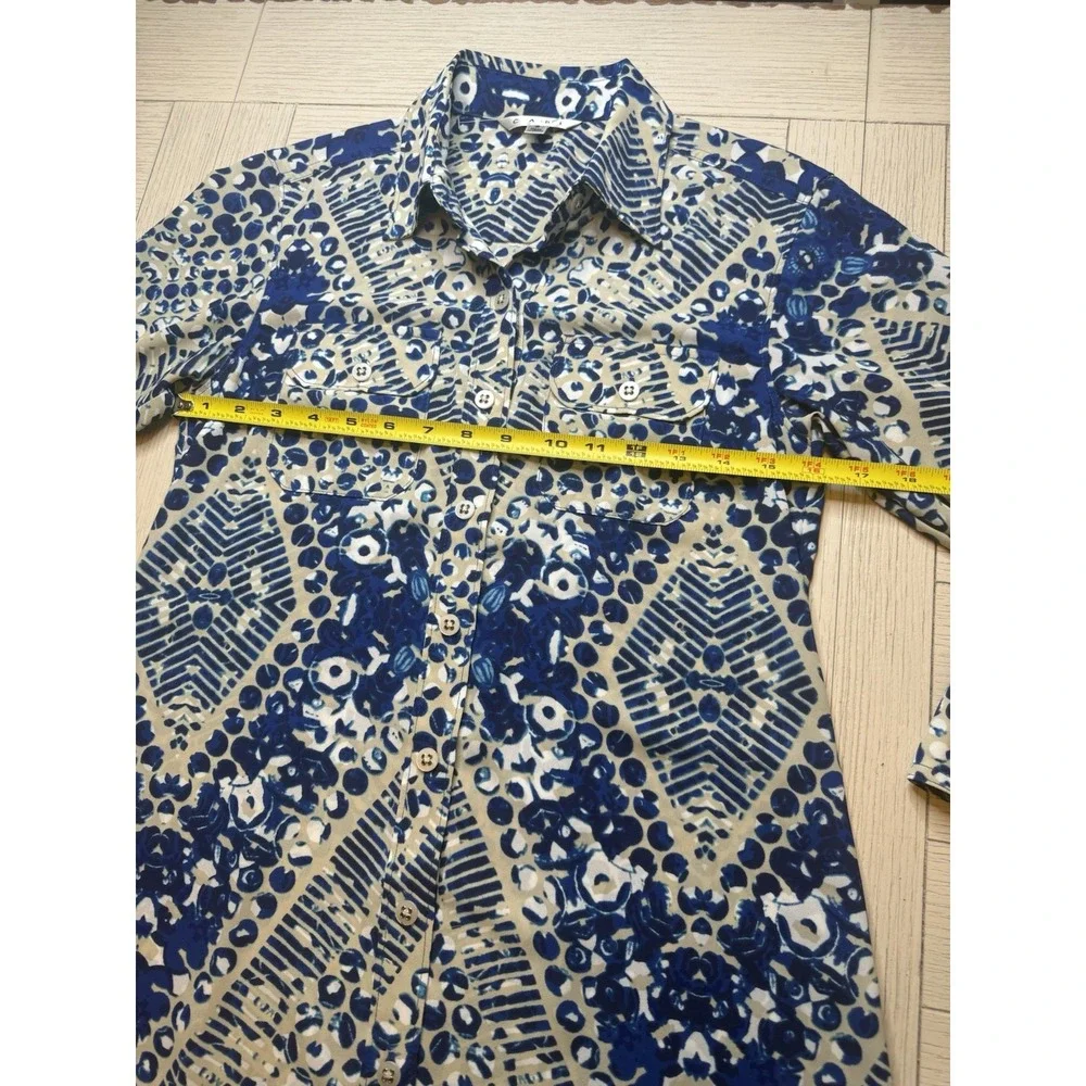 Cabi Royal Blue & White Jewel Button Down Women's Poly Knee Length Shirt Dress S